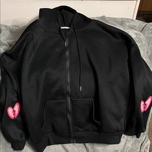 SHEIN Black Hoodie with Colorful Bear Design